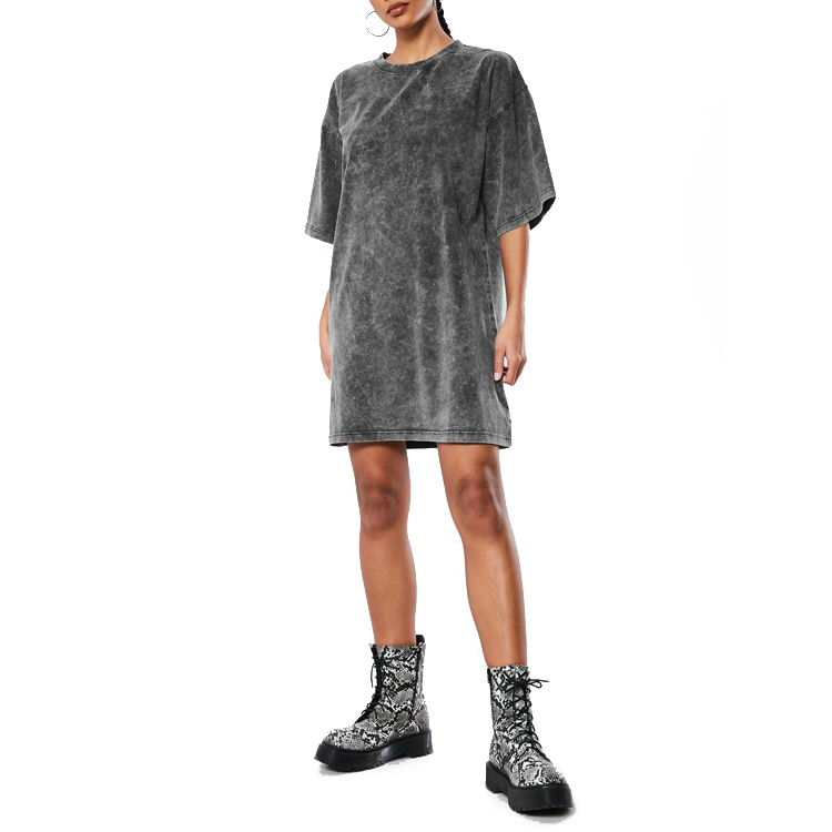 Custom women casual korean mini gray wash oversize t shirt dress