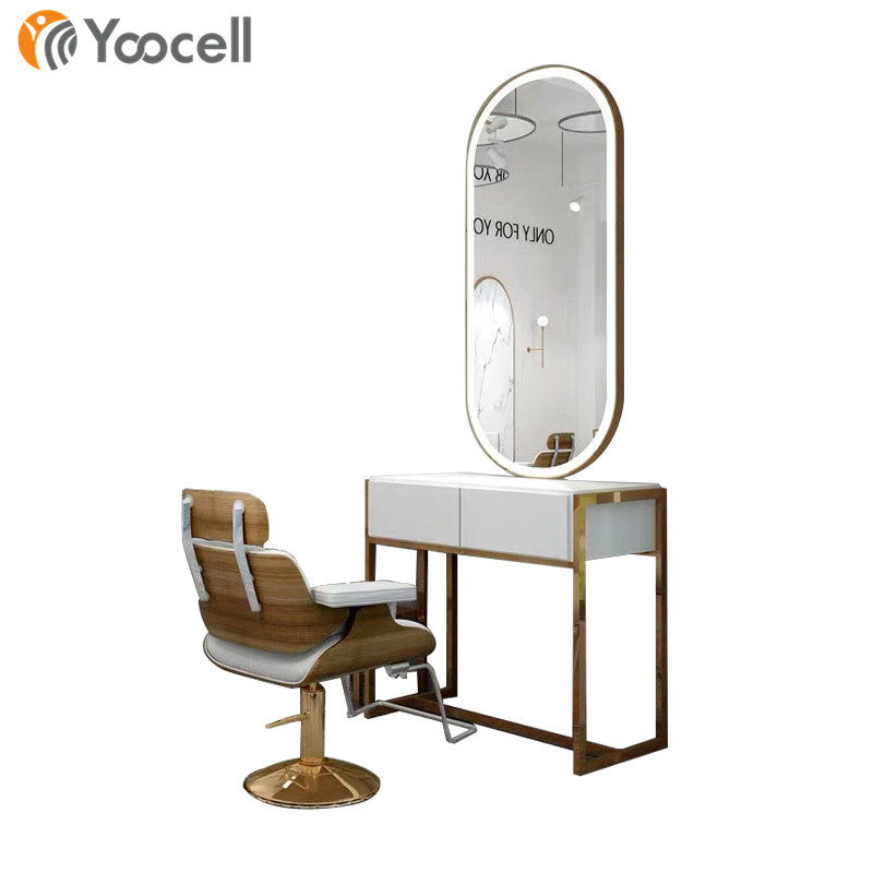 Yoocell одностороннее сиденье для одного клиента, золотой цвет, нержавеющая сталь, фанера, стол, салон, зеркальная станция со светодиодной лампой