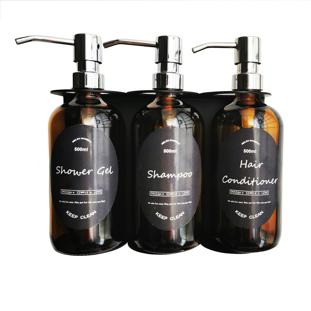 New design 3pc 500ML extensible triple wall mount hotel soap dispenser with holder