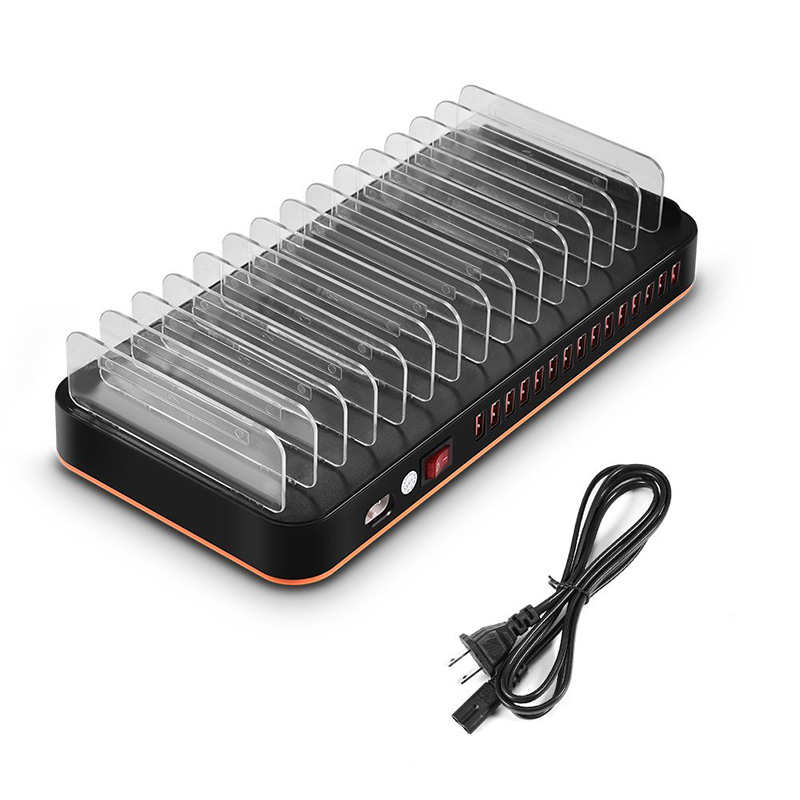 15-Port USB Charging Station USB Socket Desktop Organizer with Intelligent IC Auto Detect Tech for Android/IOS Cellphones, Table