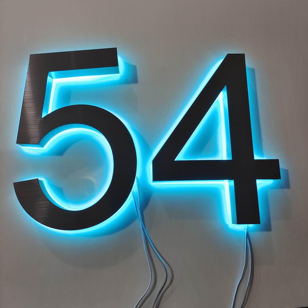 Оптовый Поставщик Настенный 3D Rgb полированная нержавеющая сталь с подсветкой светодиодный номер для дома