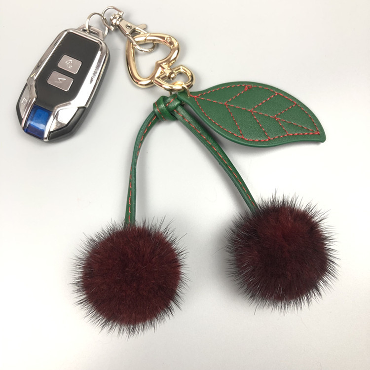 Mink hair ball accessories fruit cherry hair ball key chain bag plush pendant