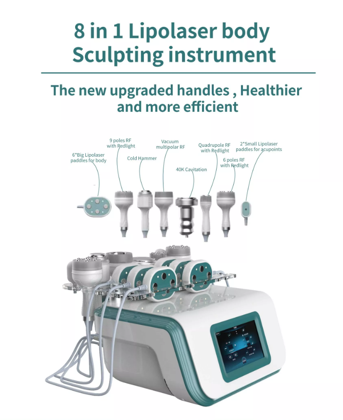 2022 Newest Portable 8 in 1 40K Vacuum Cavitation RF Lipolaser Cellulite Reduction Body Slimming Cavitation Machine