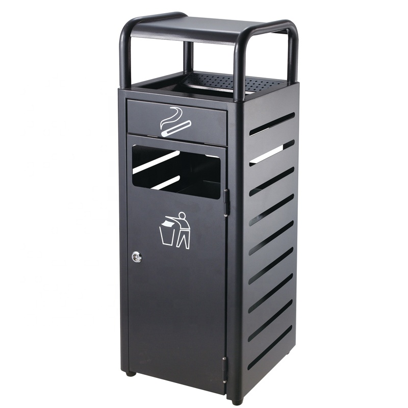 Hot sale street black trash can top metal ashtray outdoor community trash can