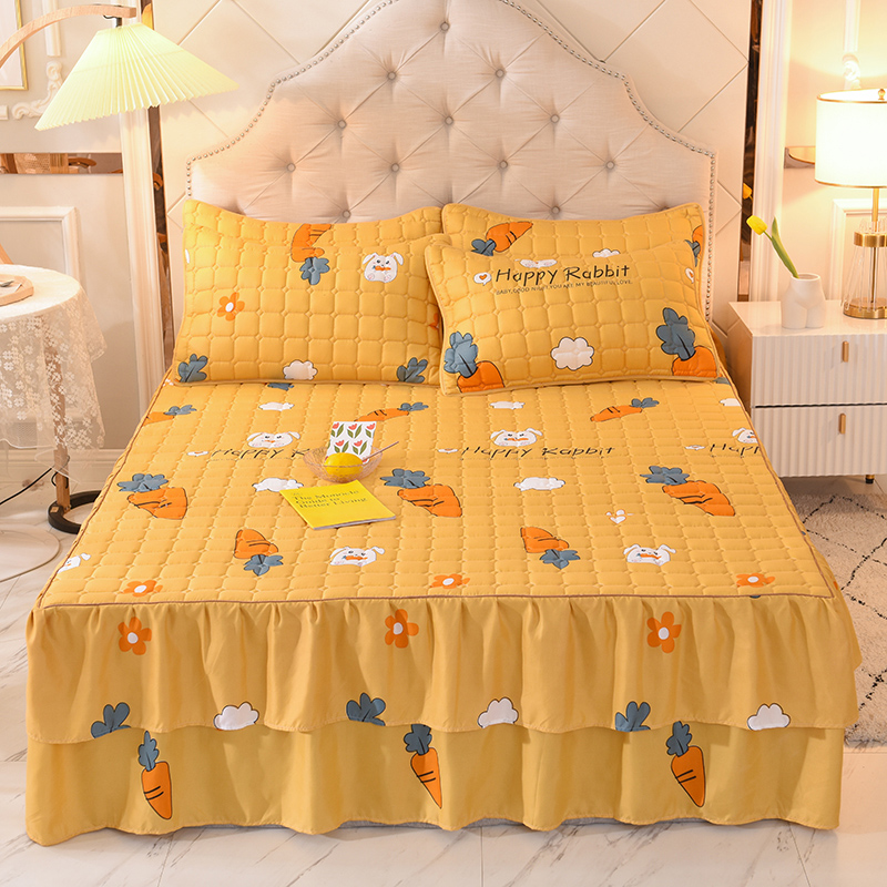 Quilted bed sheet printing polycotton mattress protective cover fixed fitted bed cover bed skirt for home hotels