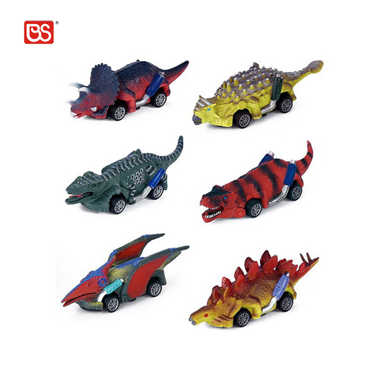 PVC Material Safety Won't Hurt Hands Kids Simulation Model Pull Back Car 6 Pcs Set Plastic Dinosaur Car Toy