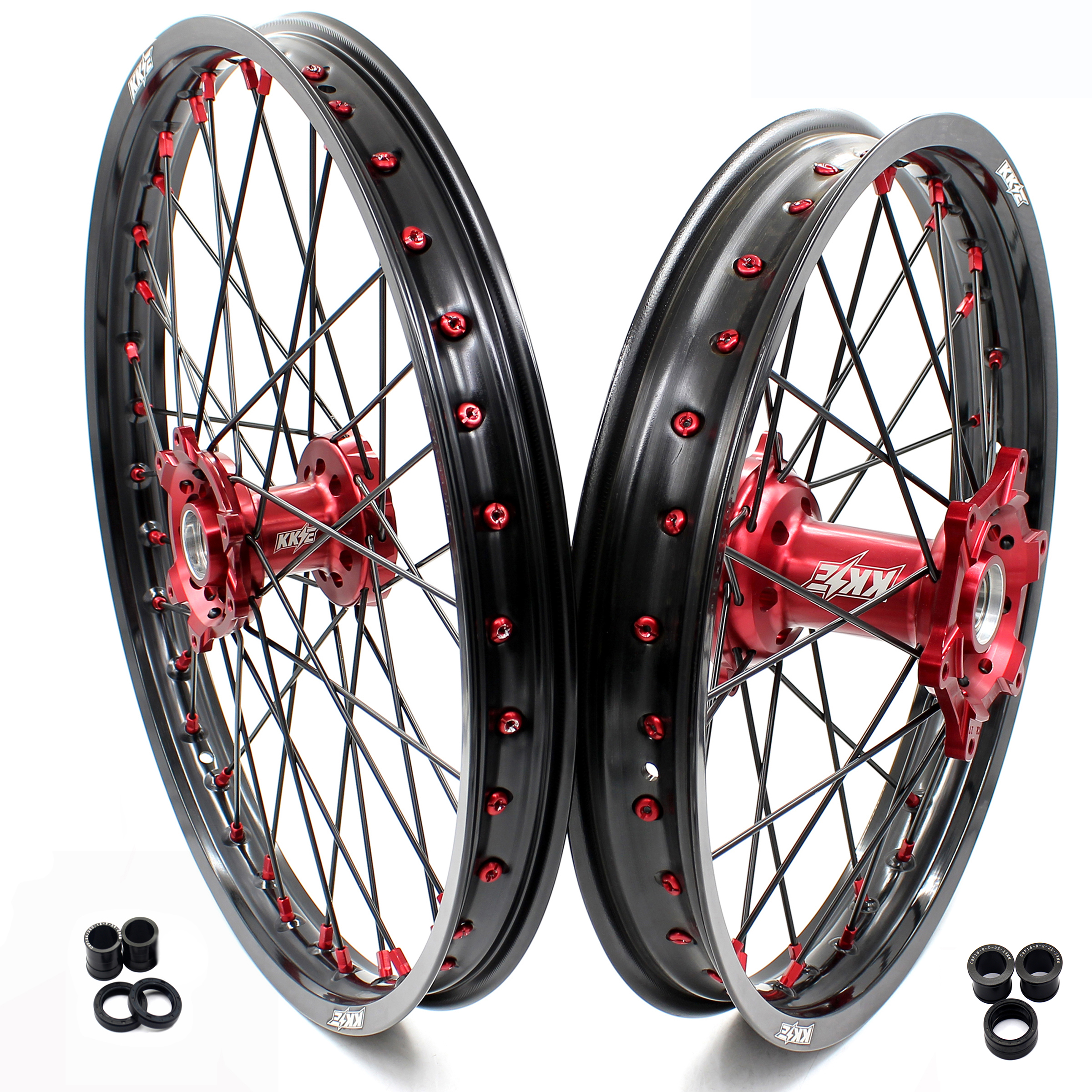 KKE 21/19 CNC алюминиевые MX колеса для Honda CRF250R 2004-2013 CRF450R 2002-2012 Красный концентратор/ниппель черный обод/спица