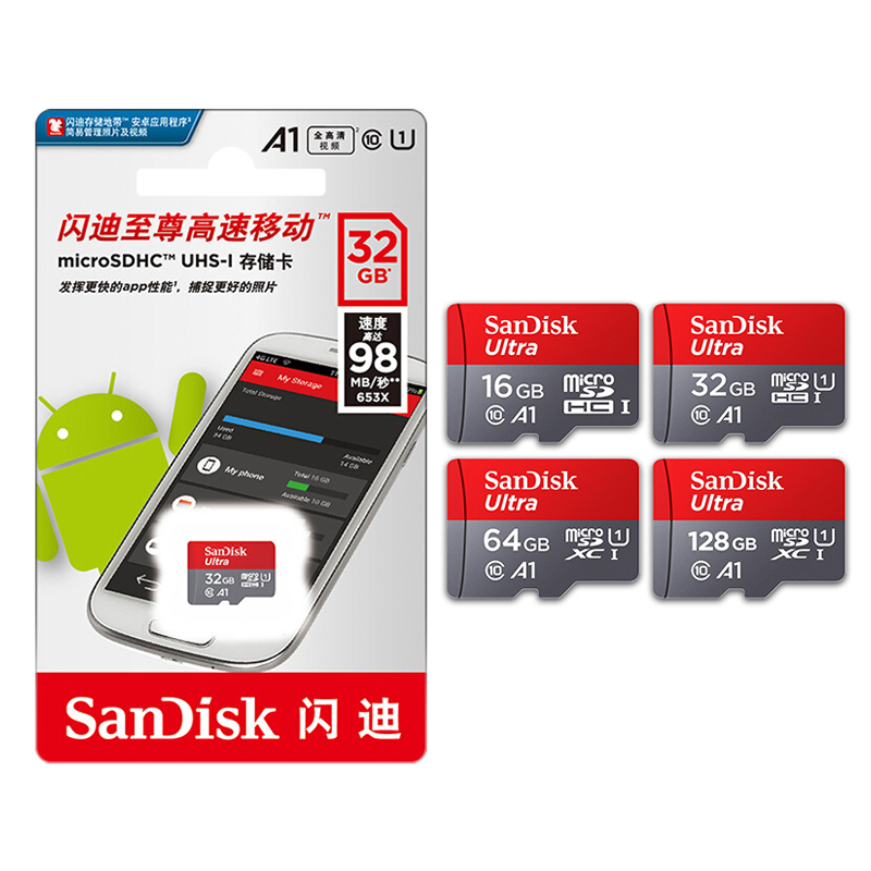 Оптовая продажа оригинальных карт памяти SanDisk microsd 32 Гб 64 Гб 128 ГБ Flash TF Micro SD A1 Ultra Class 10 / U3 A2