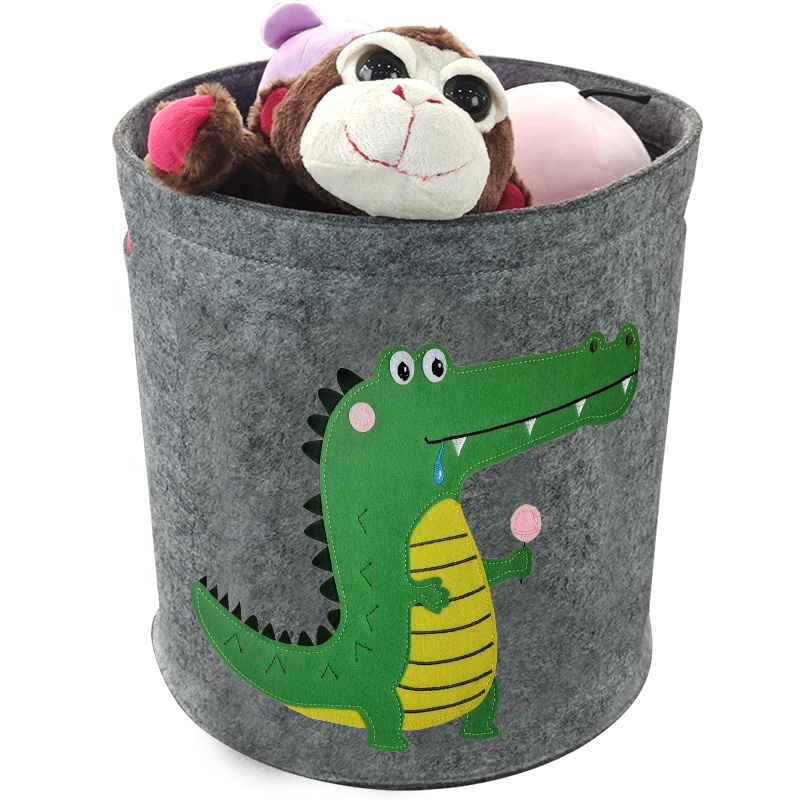 Custom Foldable Cartoon 100% Felt Laundry Basket Organizer Hamper Baby Round Collapsible Laundry Storage Basket With Handles