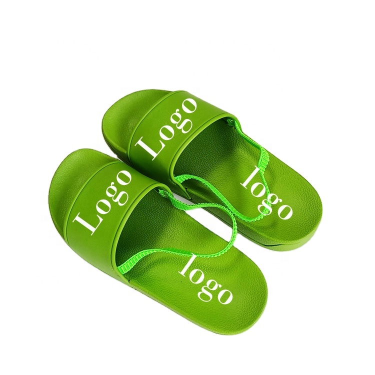 New design green custom logo kids slides sandals with logo, wholesale slides footwear printed logo, children 3D logo slides