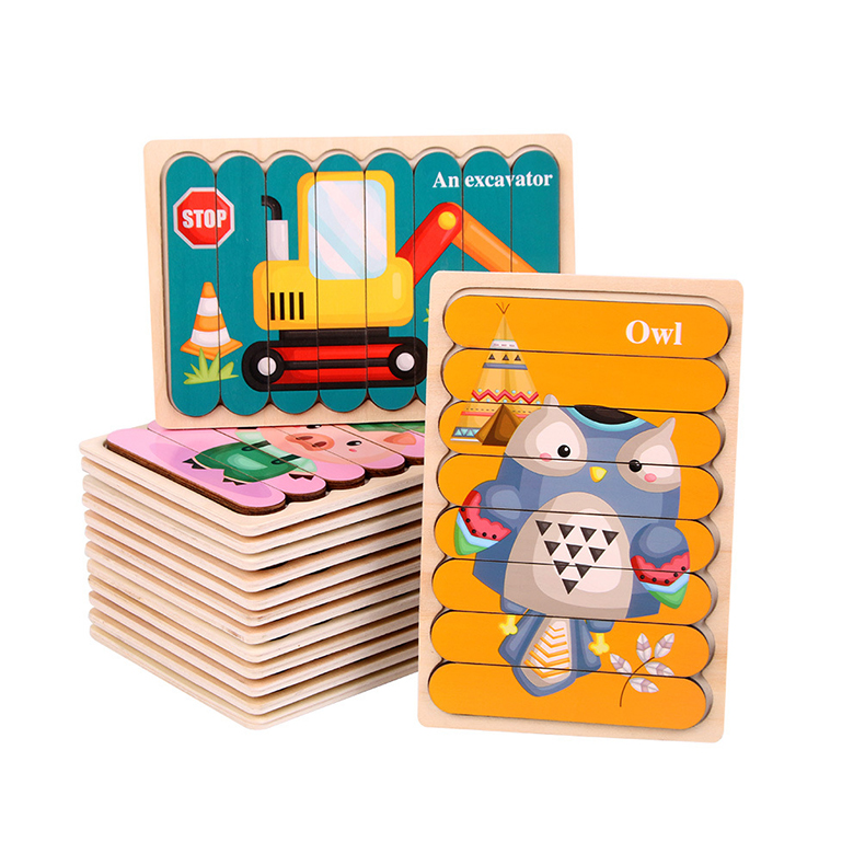 cpc certificate Baby kids Toys for Educational Learning Montessori children's Creativity Strip Shape 3d Wooden Jigsaw Puzzles