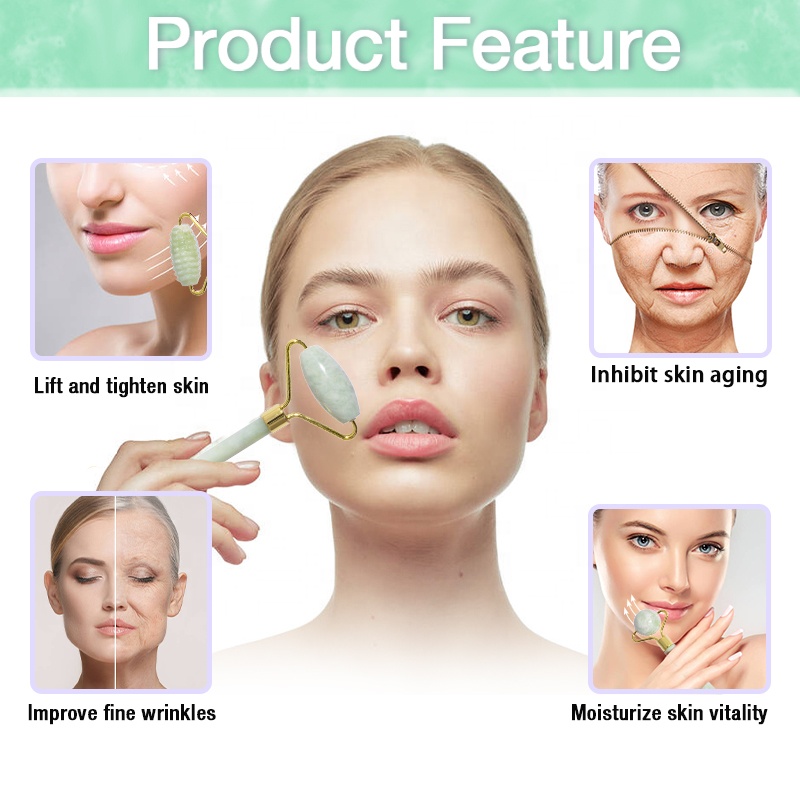 HEYAMO Black Obsidian Green Jade Roller Gemstone Guasha Stone Anti Aging Face Roller Jade Natural 100% Massager Gua Sha Set