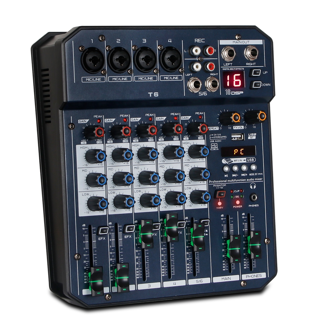 Depusheng T6 Профессиональный 6 каналов DJ контроллер звука FX 16 бит DSP процессор аудио микшерный пульт