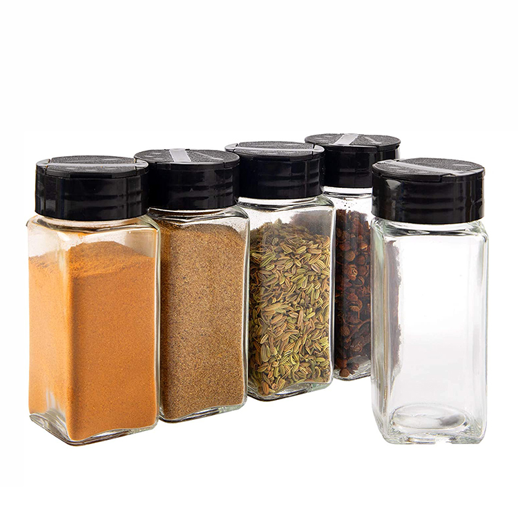 Hot 4oz Square Glass Spice Storage Container Seasoning Bottles Spice Glass Jar with Shaker