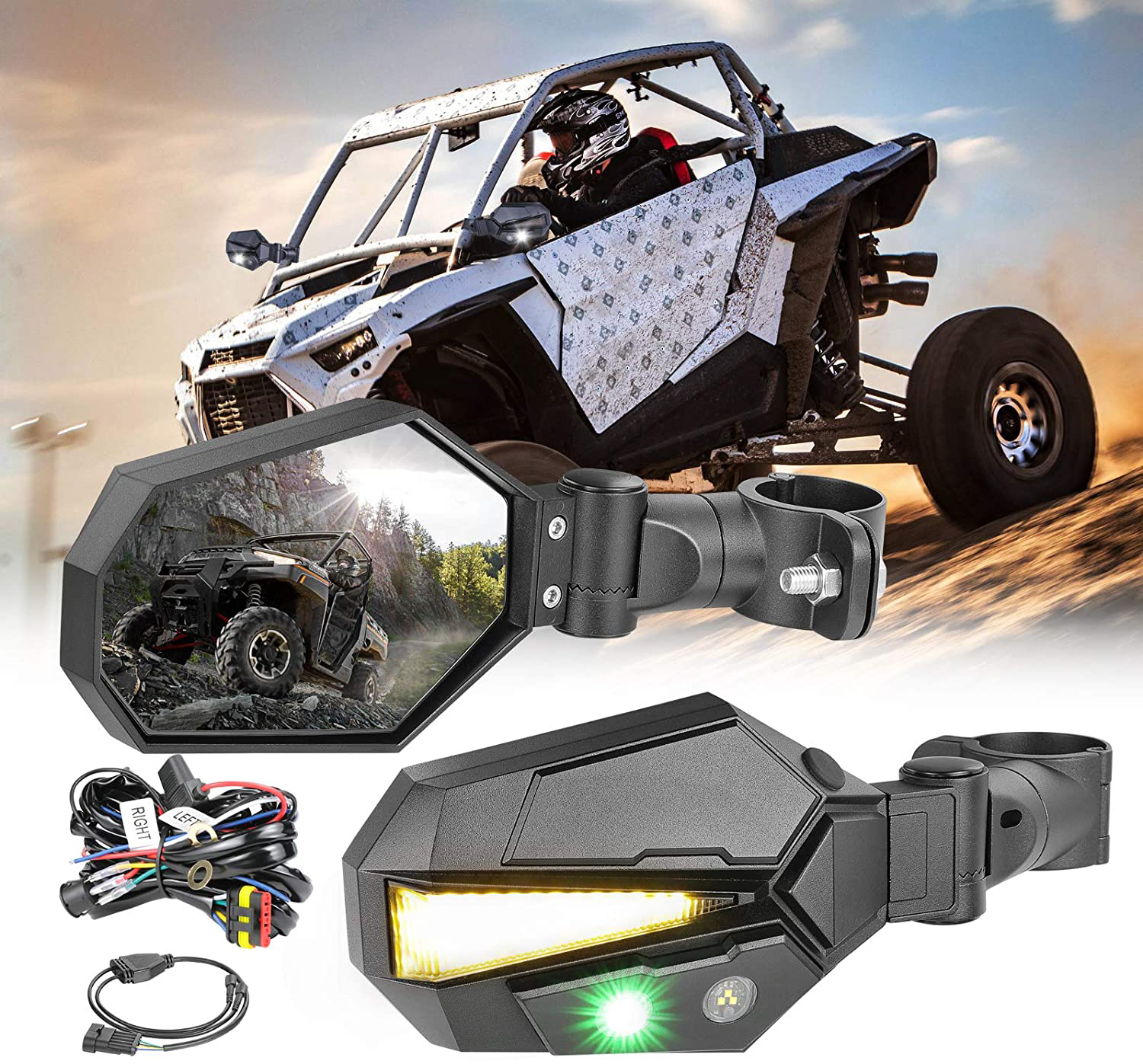 ATV UTV светодиодный зеркальный поворотный сигнал с боковым обзором, белый, зеленый, желтый цвет
