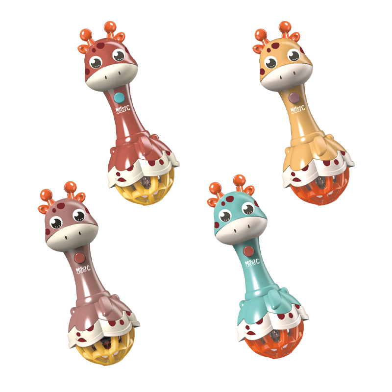 Newborn Gift Cute Giraffe Hand Bell Eco-friendly Soft Plastic Teether Grip Baby Rattle Toys With Light Sound