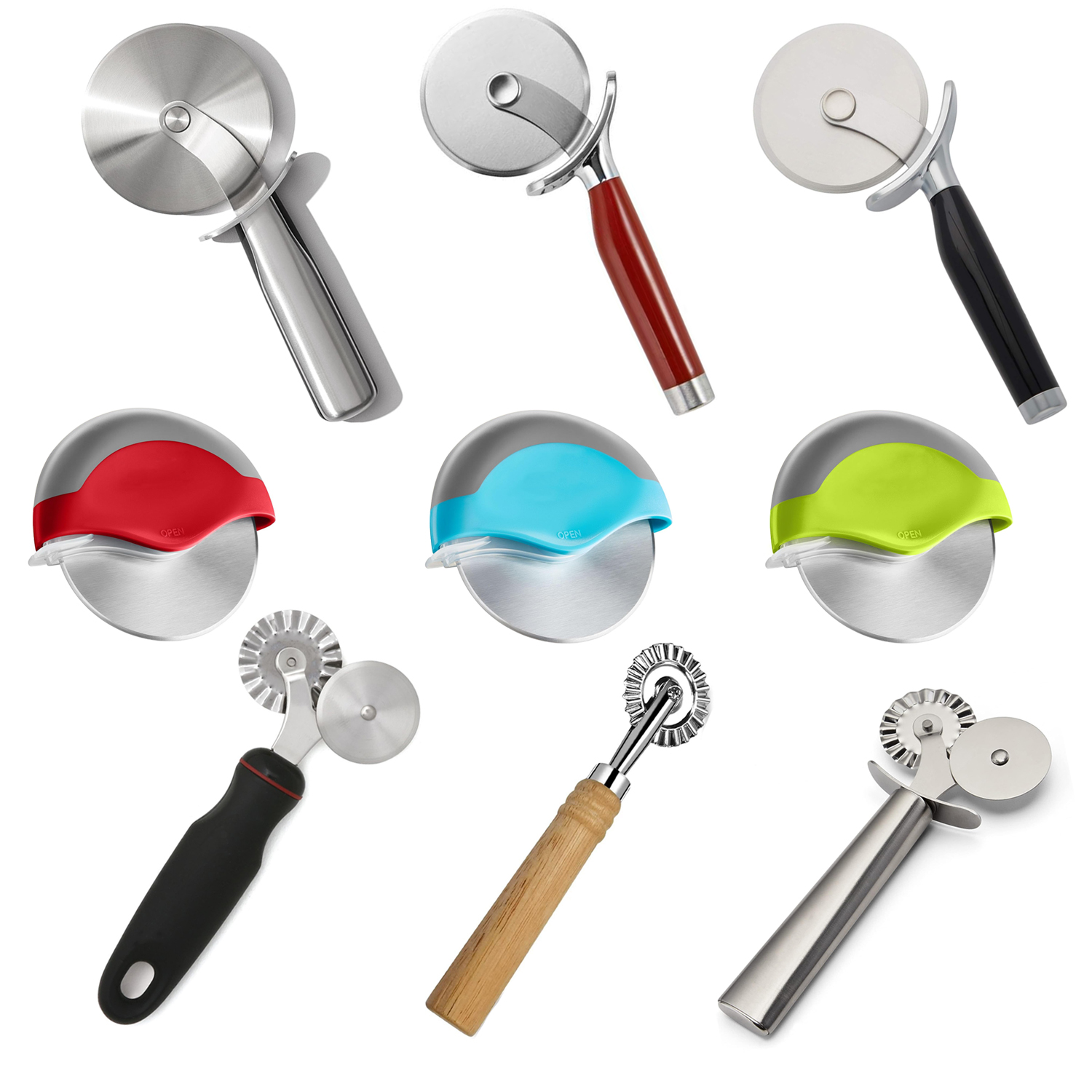 Custom Pizza Cutter Wheel Stainless Steel Tool Roller/Scissors/Slicer Plastic/Wood/Bamboo Handle