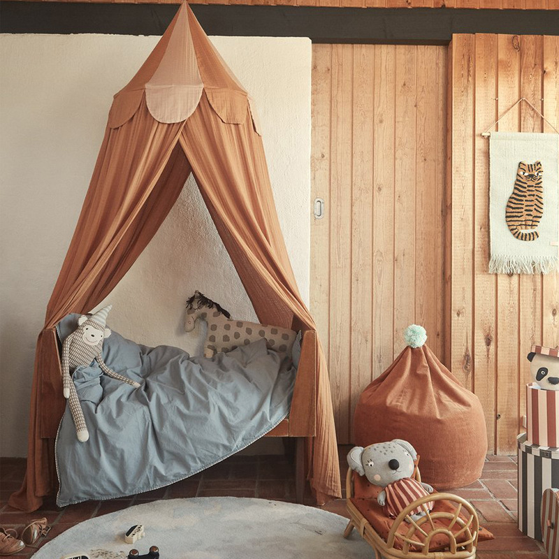 Palace Wind Princess Dream Bed Curtain Pure Cotton Double-Layer Crepe Children's Dome Mosquito Net Shading Bed Curtain