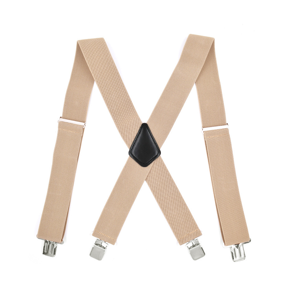 5CM/2in Adjustable  X-back Shape Solid Color Suspender With 4 Strong Clips For Heavy Duty Work Adjustable Suspenders For Men