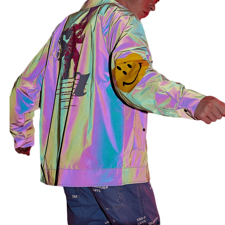 Finch Garment 100% Polyester Rainbow Reflective Jacket Custom Fashion Jacket Hip Hop Reflective Windbreaker Jacket