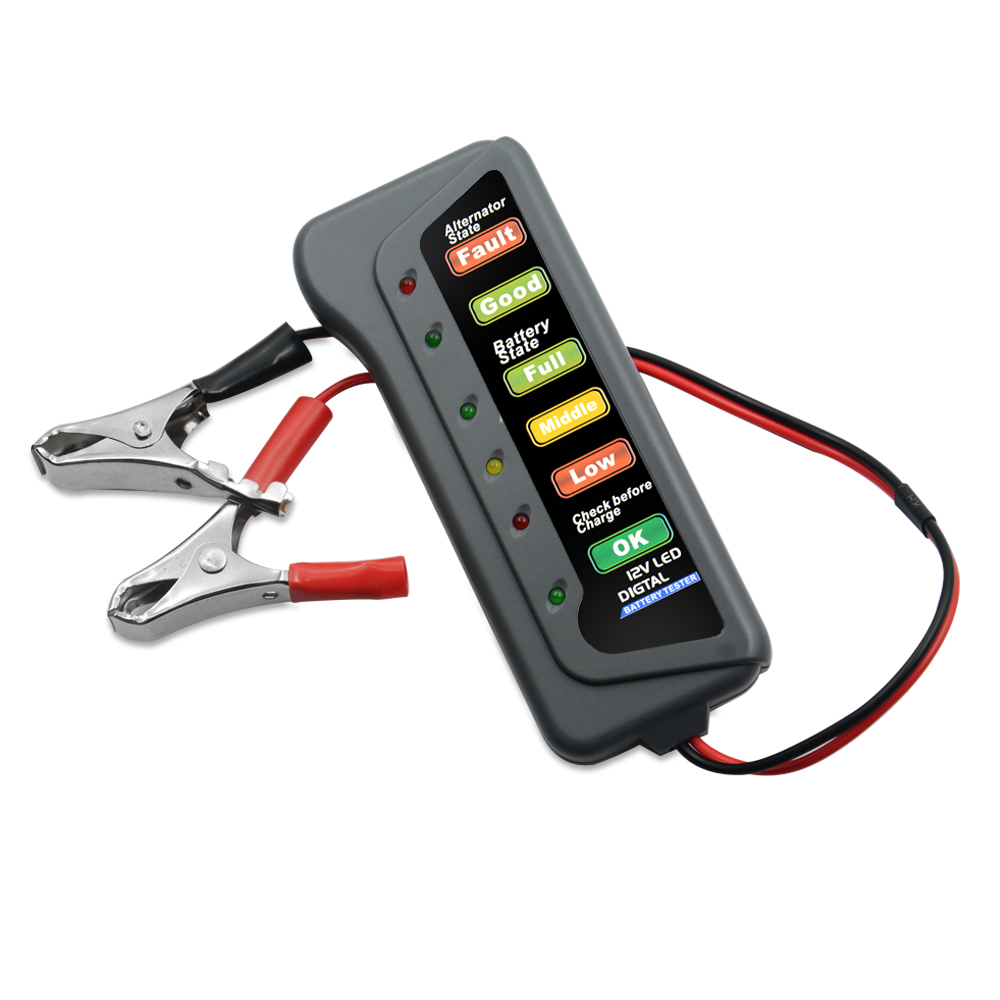 Battery Tester 12~24V Copper Clip Version Car Digital 6 LED Light Alternator Auto Battery Analyzer