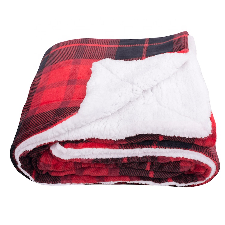 Blanket cover best quality,Red sherpa plaid double blankets for winter ,Kids claming outdoor baby blanket gift fleece blankets