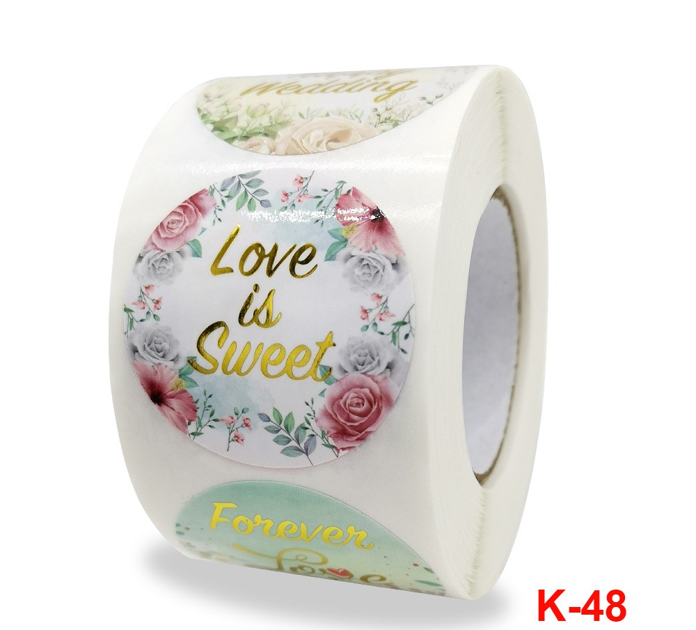 1.5 Inch Surface coated with light film  hot bronze and gold Wedding stickers Thank you sticker