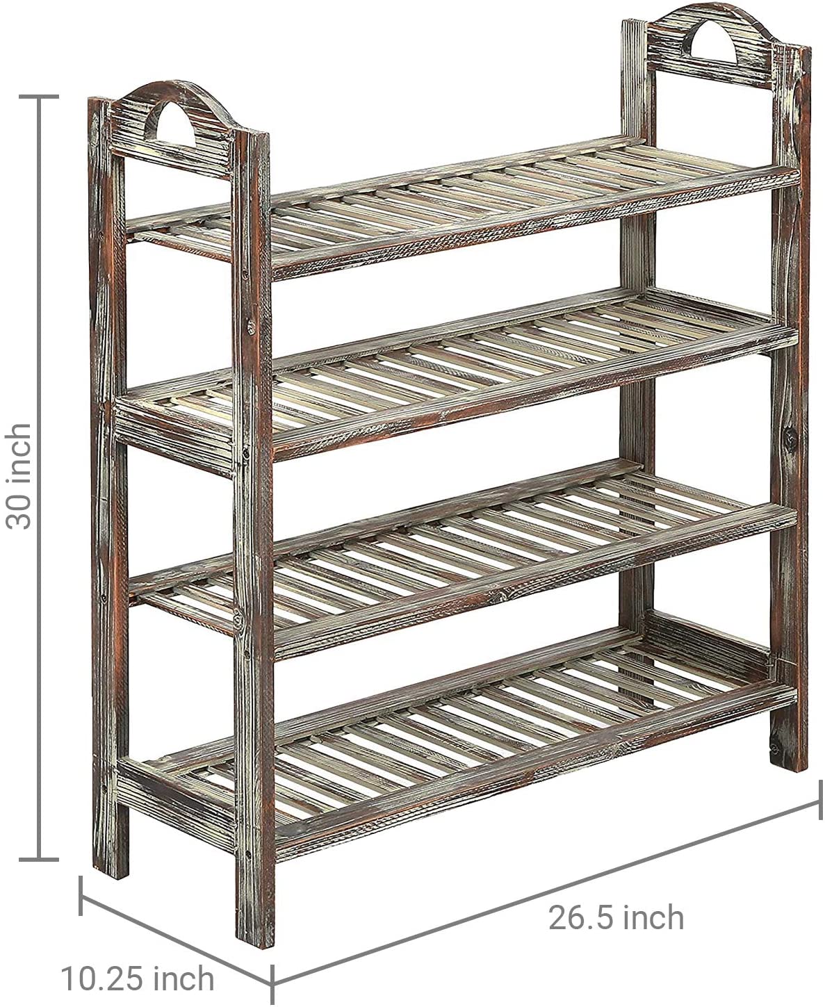Zapatero De Madera Easy Transport 4 Tier Country Torched Slatted Storage Entryway Utility Shelf Design Shoe Rack Wooden Rustic