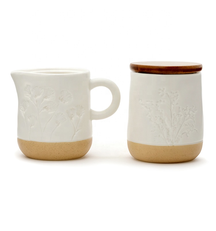 Ceramic creamer and sugar set restaurant brunchwith creamer dispenser pitcher sugar bowl with lid