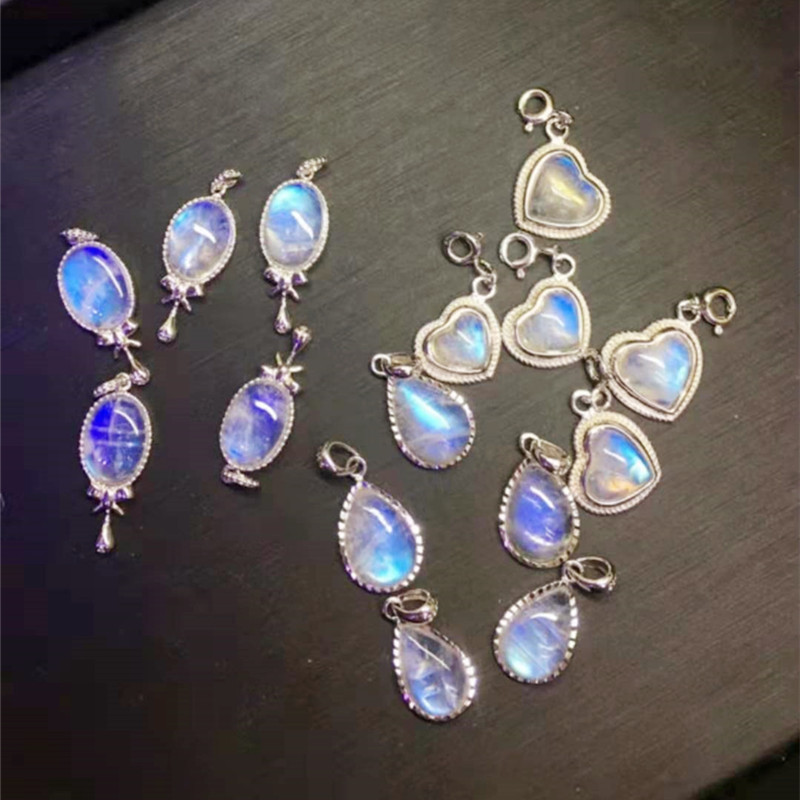 Natural Smooth Gemstone Blue Moonstone Heart Oval Drop Shape Single loop silver handmade connectors