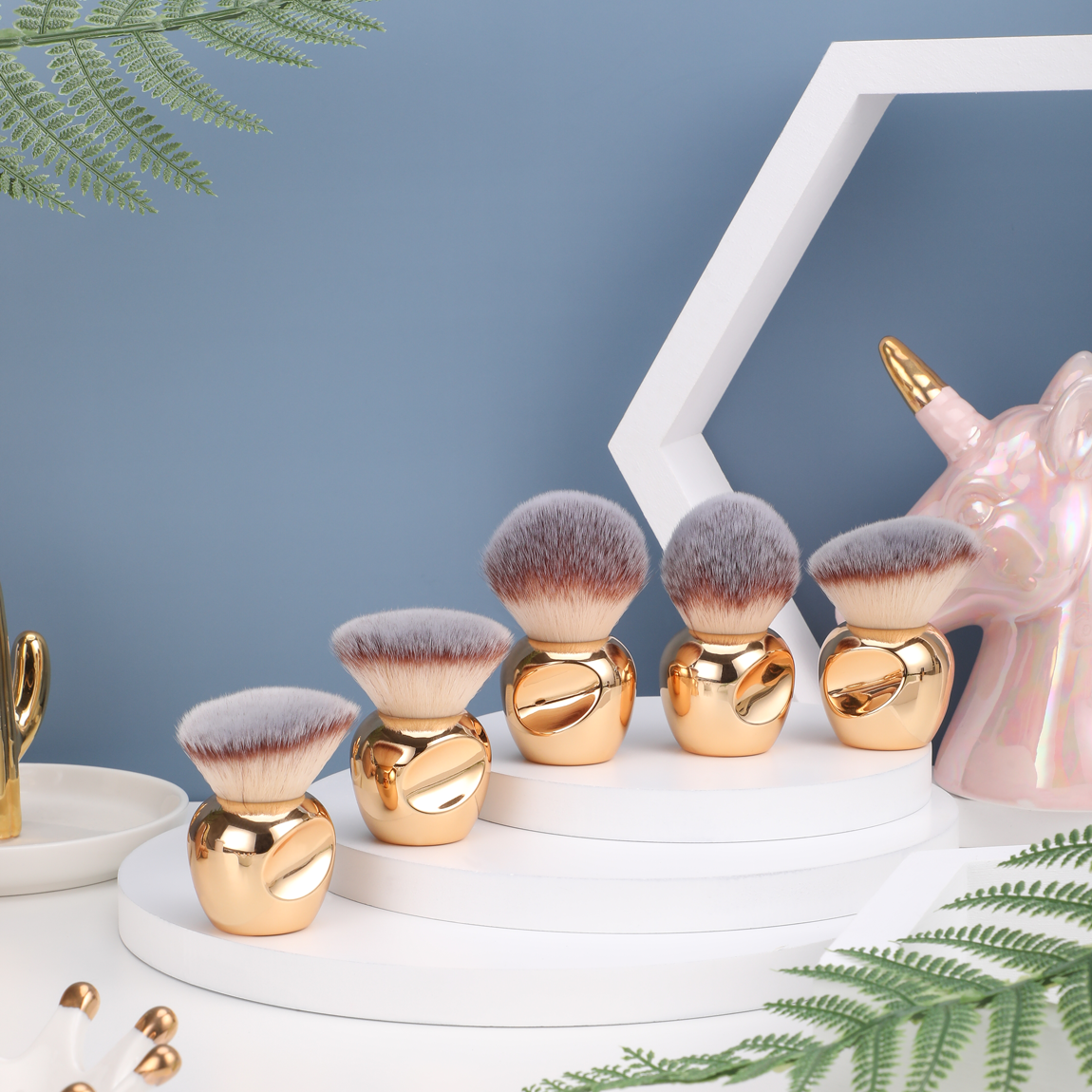 BS-MALL Gold Single Foundation Blush Brush Custom Logo Makeup Apple Shape Kabuki Brush