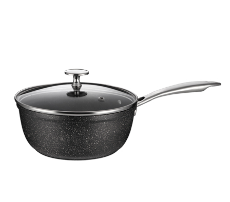 Black Stainless Steel 1 Handle Forged Aluminium Non Stick Sauce Pan With Glass Lid