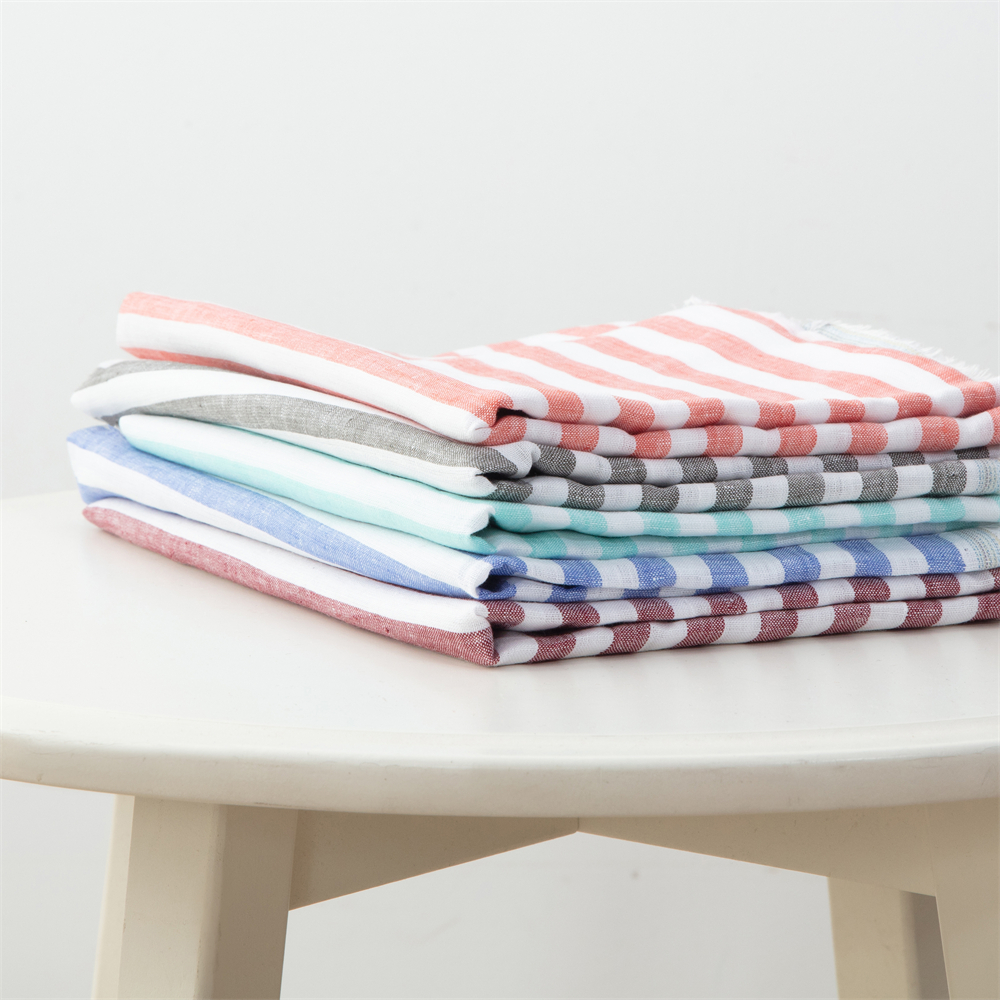 softer 100% linen fabric, 125 gsm, pure European flax, OEKO-Tex certified for garment & T-shirt, big stripe