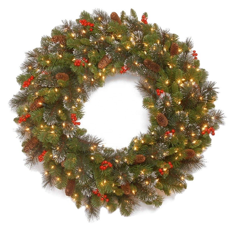 24 Inch Pre Lit Handmade Led Christmas Wreath With Light