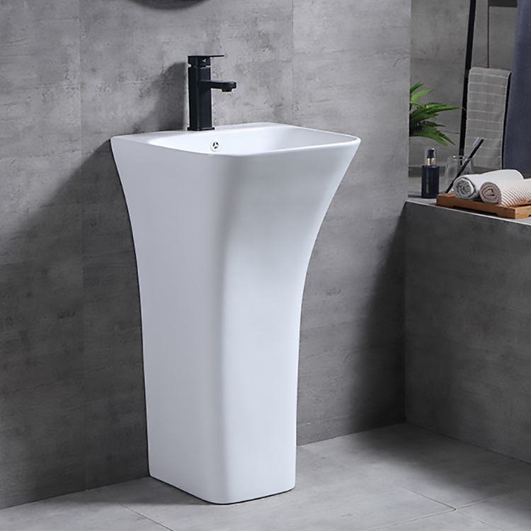 Square Antique Colorful Free Standing Sinks Pedestal Sink Bathroom Wash Basin One Tap Hole
