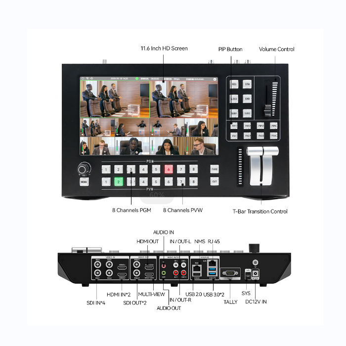 HD screen camera live stream, broadcast switcher HDMI mixer 8 channels live streaming video vmix control switcher