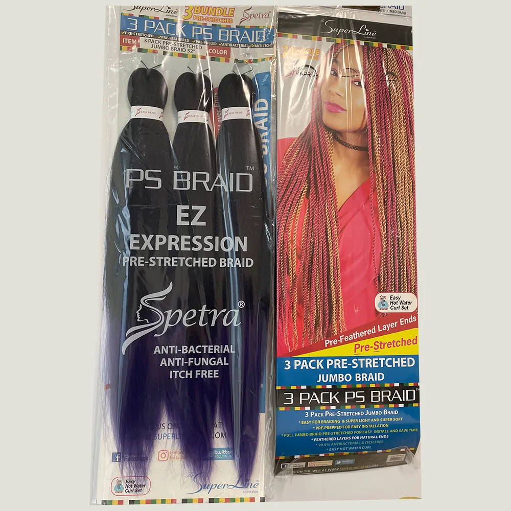 52inch pre stretched x-pressions pre-stretched pre-streched expression braiding hair 3 pack pre stretched bulk ez braid