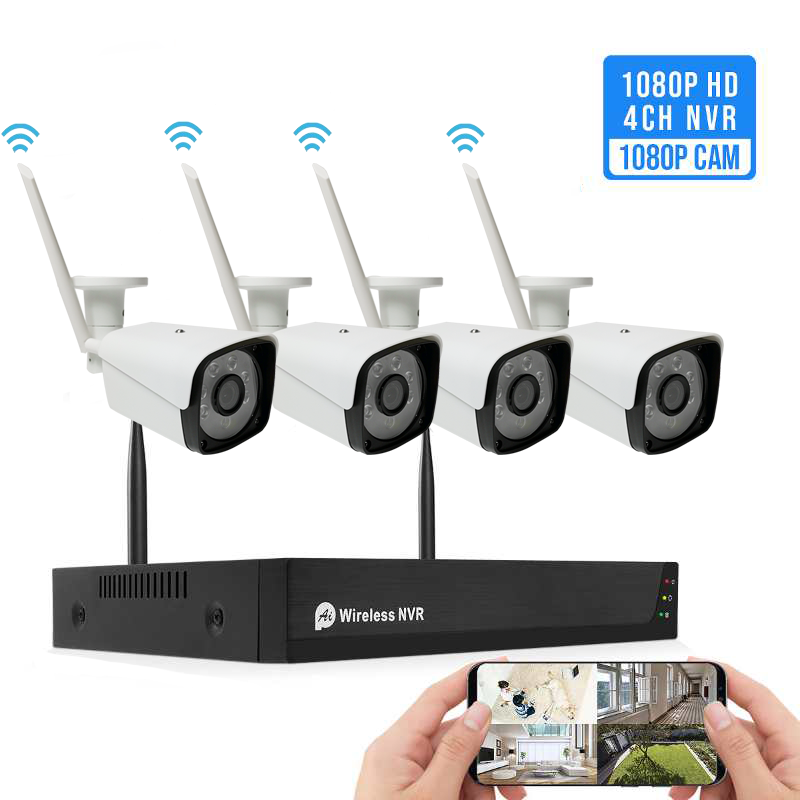 Наружная беспроводная камера видеонаблюдения 4ch NVR Kit 2mp cctv, наборы bullet poe, приложение Tuya