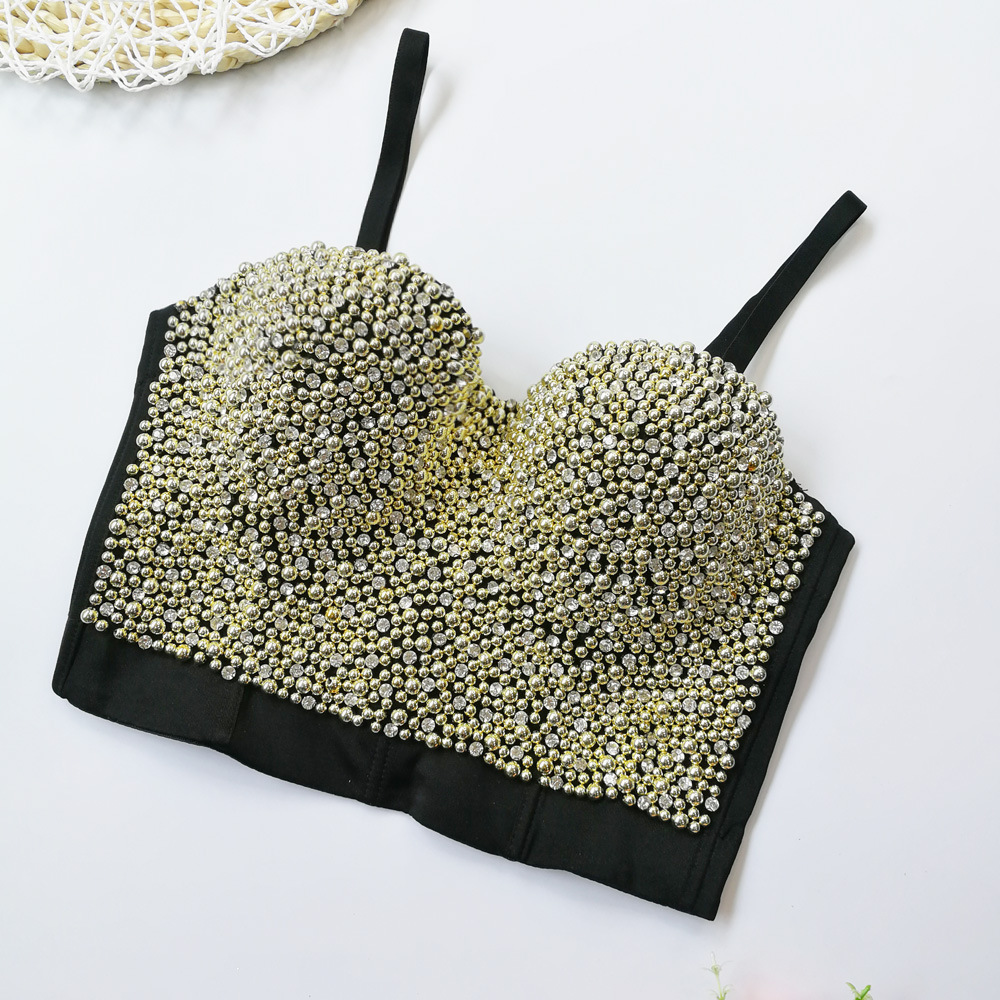 High-end custom beaded AliExpress selling shiny pearls are very beautiful and tight bra for party club