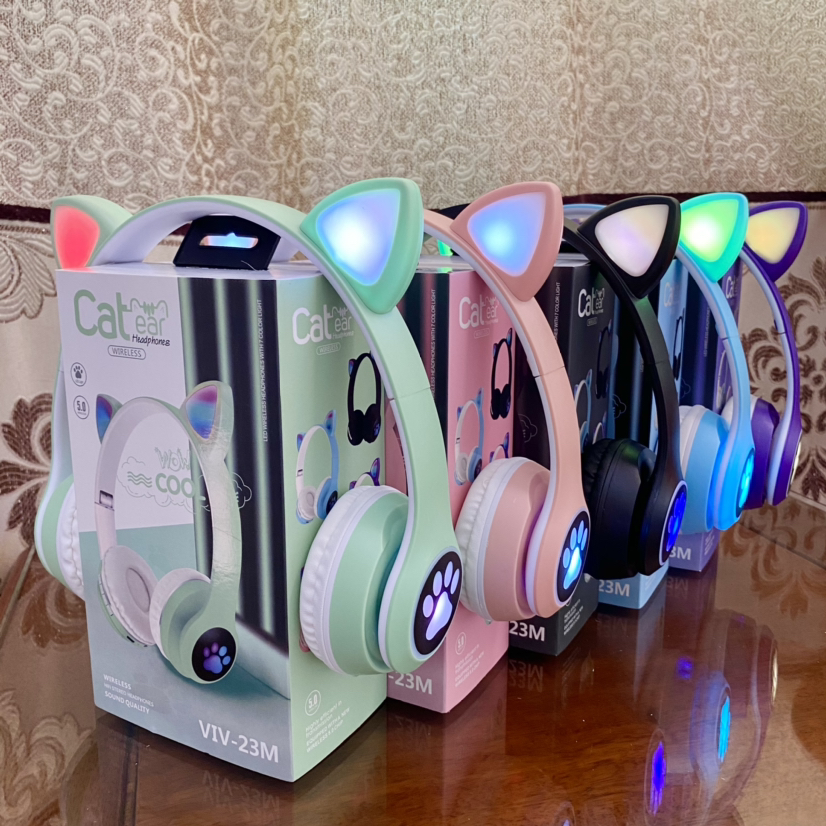 Беспроводная игровая гарнитура Cute Cat Ear, стерео, светодиодная подсветка, детские наушники, оптовая продажа, VIV-23M