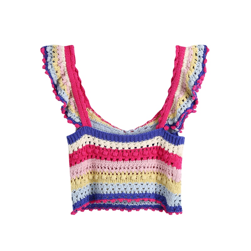 FINETOO Women fashion crochet a vest Colorful Sleeveless Knitted Crop Tops Women Sweater Vest Autumn Casual Camisole Short