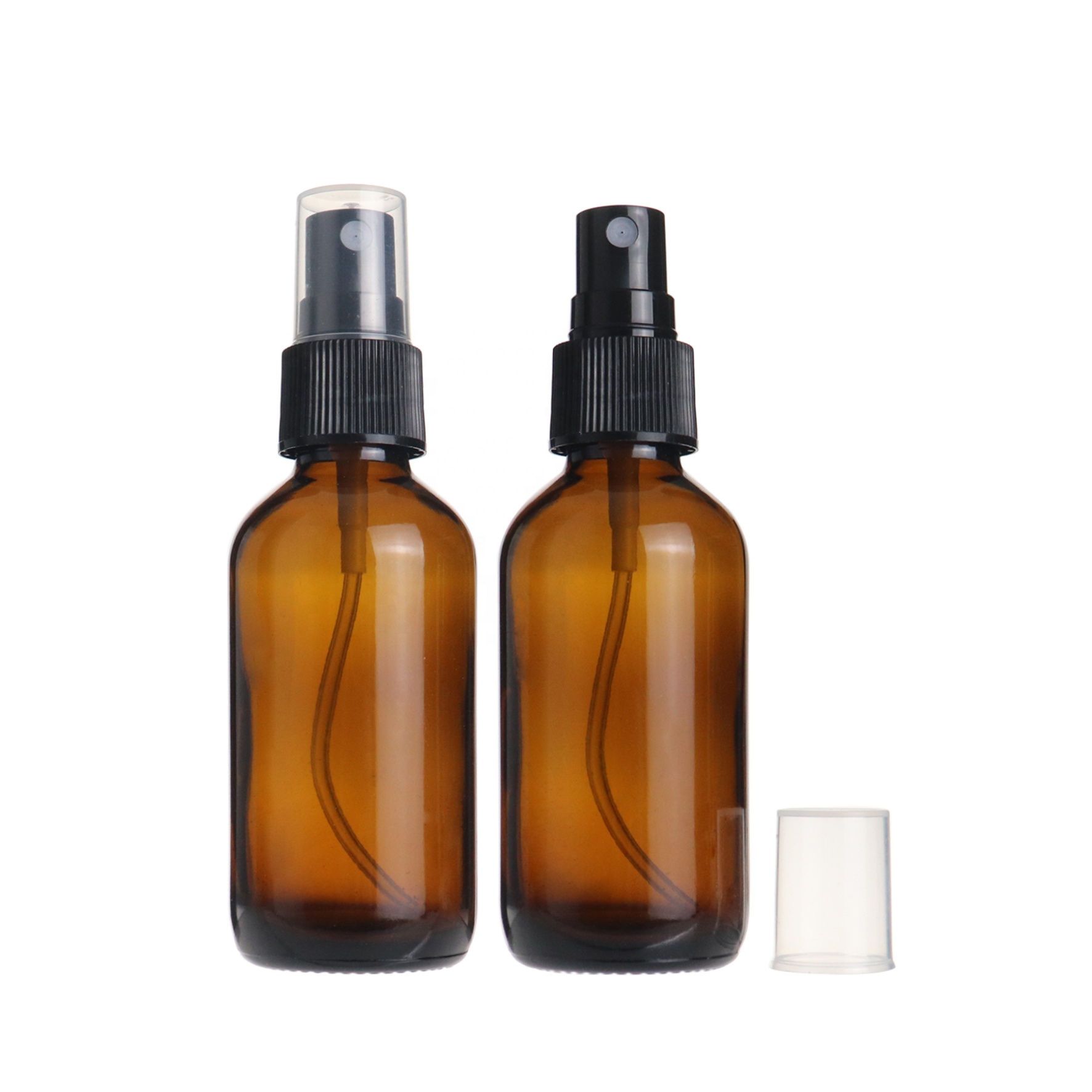 High quality 60ml mist 2oz boston amber round glass spray bottles with fine mist spray for perfume
