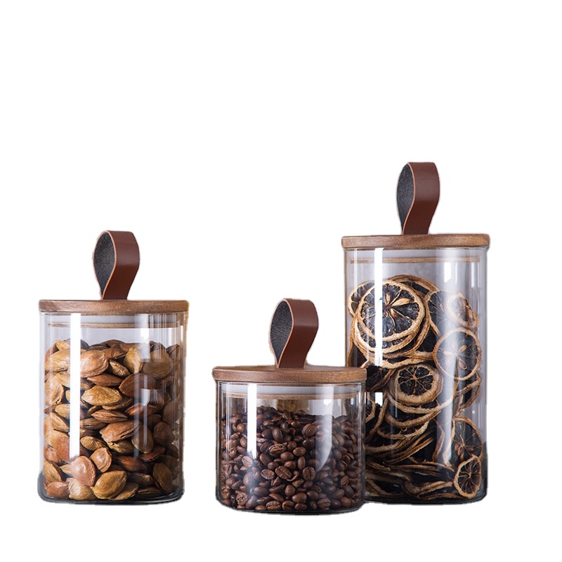 Food Storage Containers Glass Candy Jar Clear Glass Canisters With Airtight Wood Lid Storage