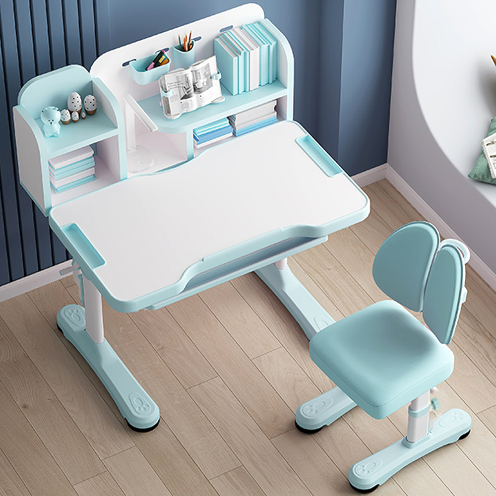 Wooden Ergonomic Children Learning Desk With Bookshelf Wood Home Furniture Height Adjustable Kids Study Reading Table And Chair