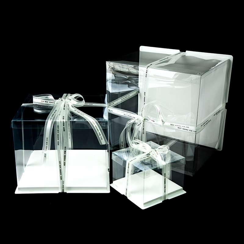 Custom Luxury Clear Cake Gift Box Transparent Wedding Cake Birthday Packing Packaging For Wedding/party With Ribbon