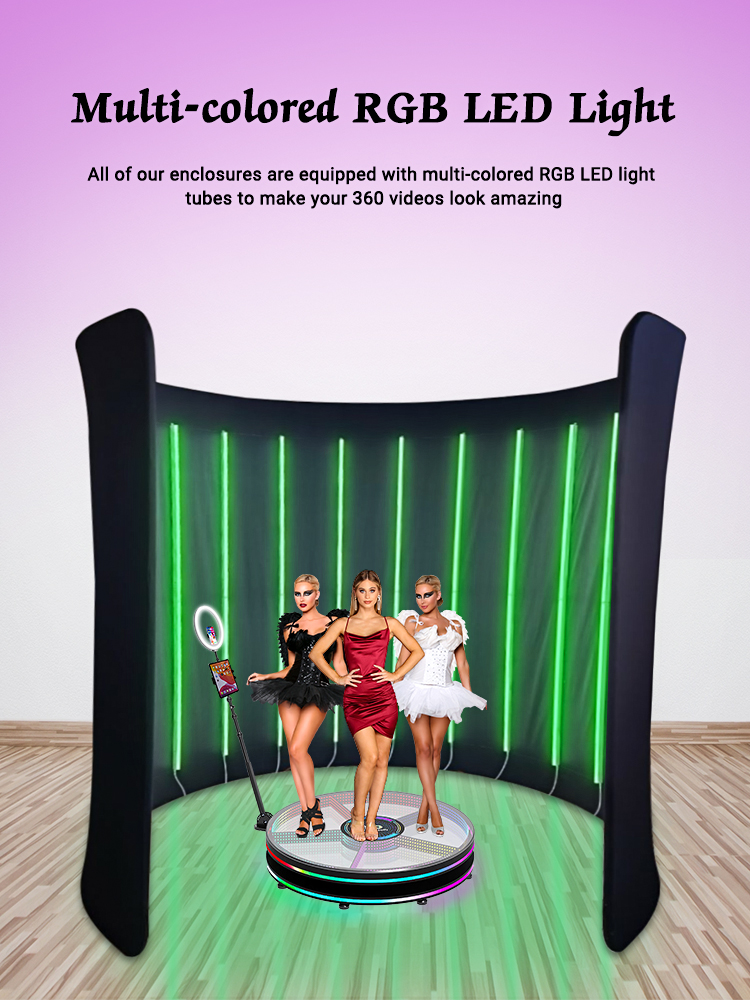 Chrome green curve shape fabric custom print 8x8ft  photo booth backdrop enclosure 360 photo booth backdrop with led lights
