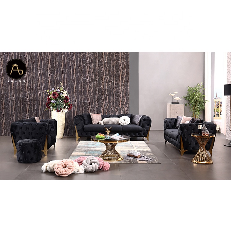 Роскошный набор диванов Chesterfield из бархатной ткани, новейшая модель 2021 года, ножки из нержавеющей стали для гостиной, мебель для дома, антикварная гостиная