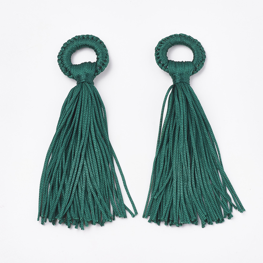 Pandahall Handmade Dark Green Polyester Tassel Big Pendant Decorations