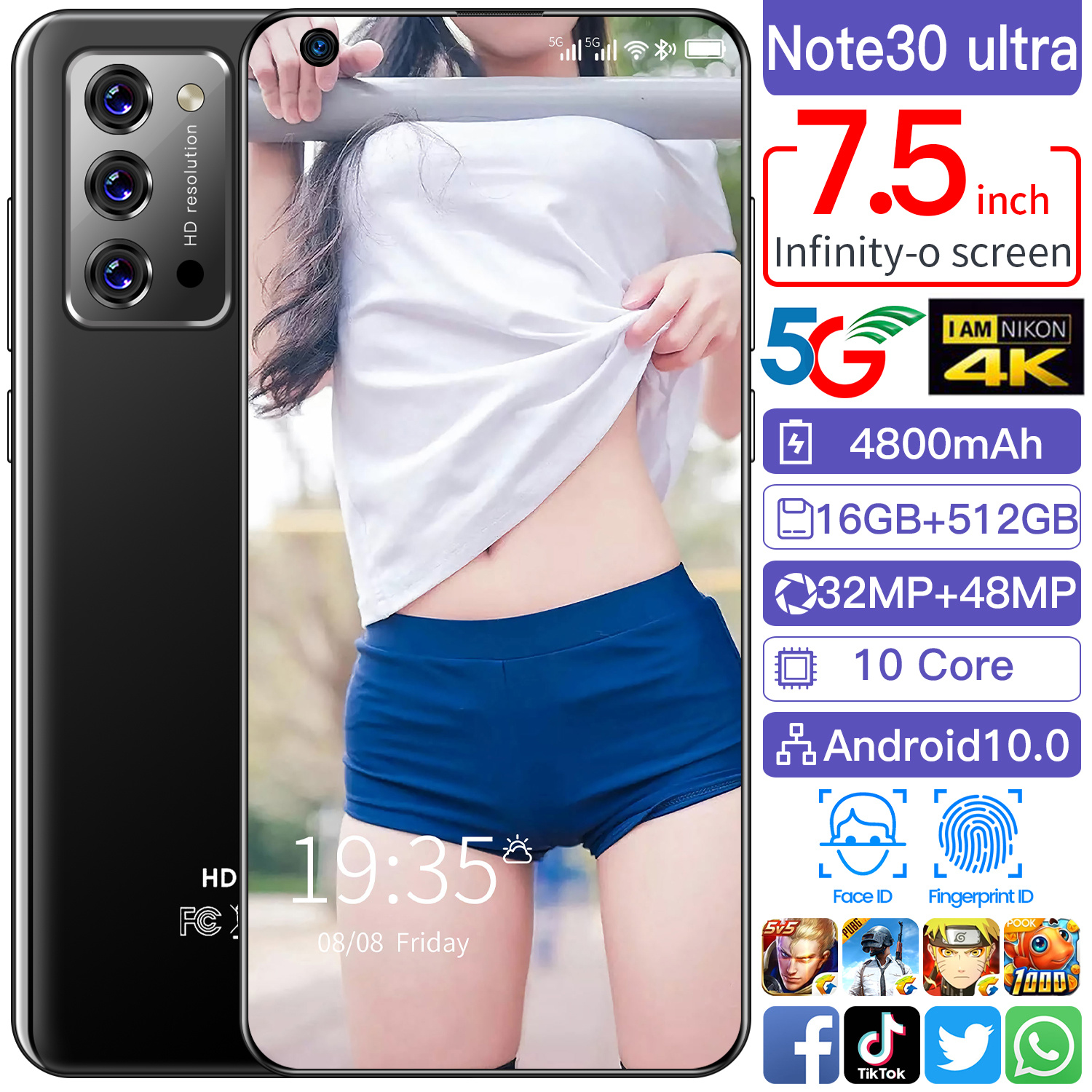 Супертонкий мобильный телефон note30, новое издание 2021 года, 4g, 5g, android, высокоскоростной игровой портативный смартфон, разблокировка по лицу, телефон