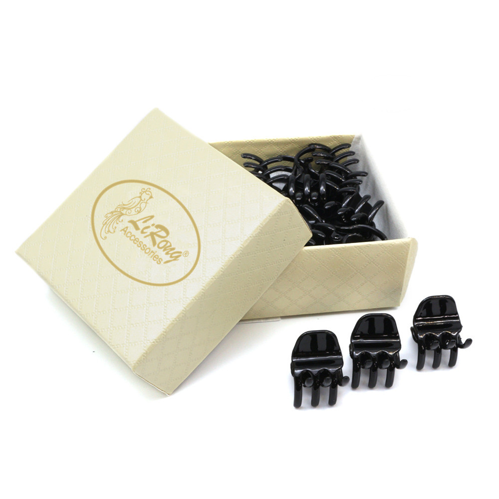 Lirong 12Pcs (черный) маленькие мини заколки для волос пластиковые 1,8 см аксессуары для волос с подарочной коробкой для девочек